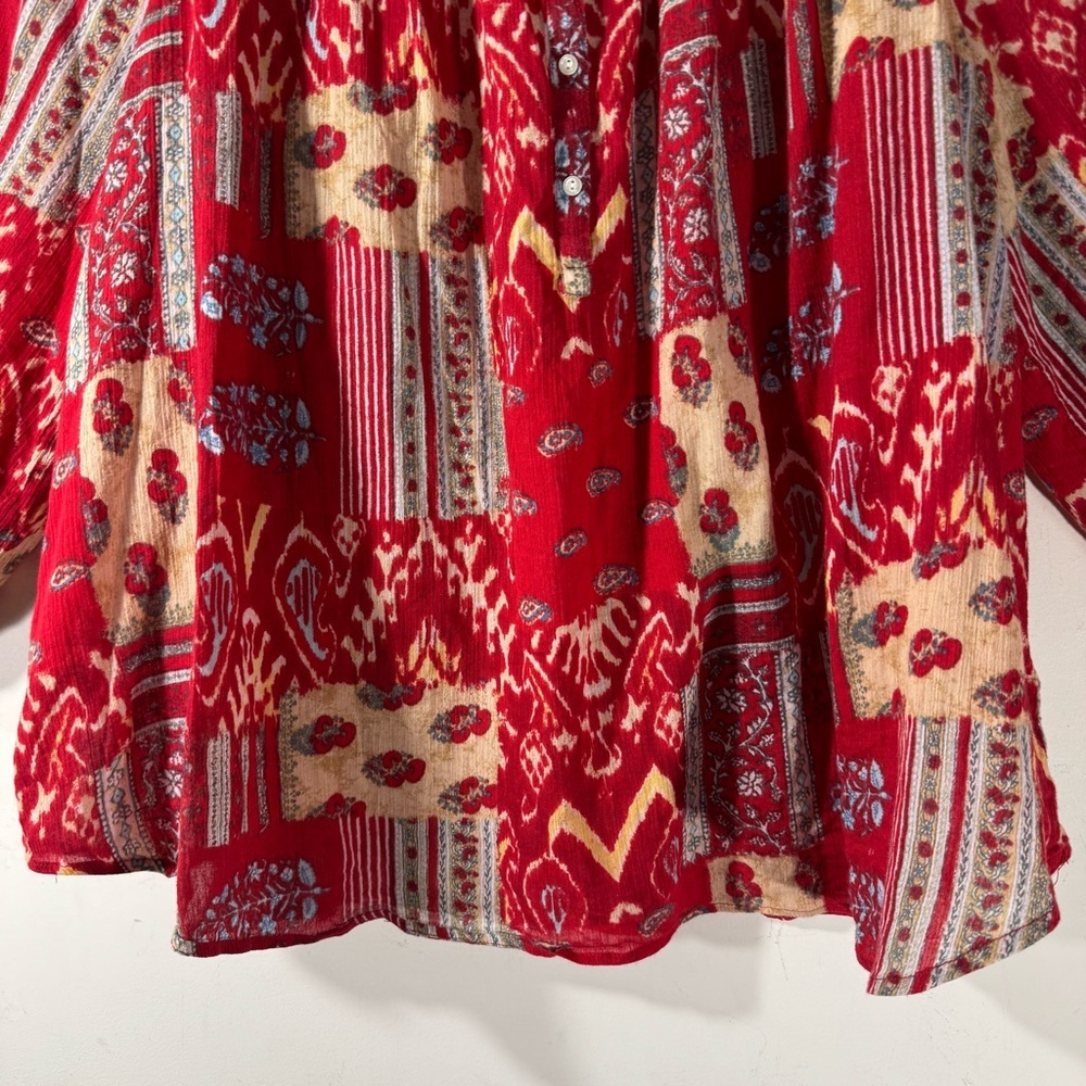 Chaps Red Patchwork Western Peasant Blouse - image 3